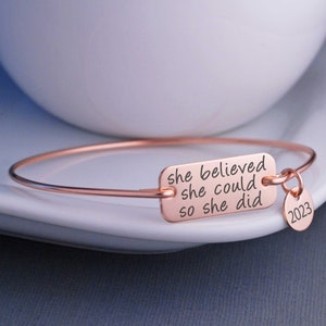 Nursing Graduation She Believed She Could So She Did Bracelet, Graduation Jewelry Gift, Graduation Gift, Inspirational Bangle image 2