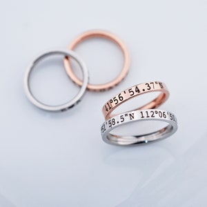 Latitude Longitude Stacking Ring, 3mm Engraved Coordinates Ring, Personalized Stacking Ring, Engraved GPS Coordinates Ring, Anniversary Gift