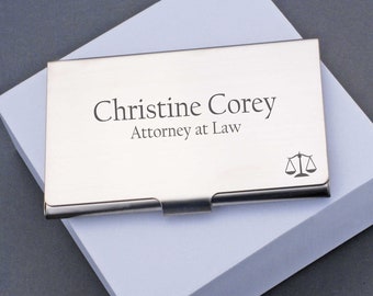 Lawyer Business Card Holder, Personalized Business Card Holder for Him or Her, Attorney Gift, Law School Graduation Gift