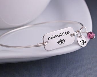 Namaste Jewelry, Namaste Bracelet, Yoga Lotus Jewelry, Namaste Bangle Bracelet, Yoga Jewelry Gift, Yoga Teacher Gift, Friend Gift