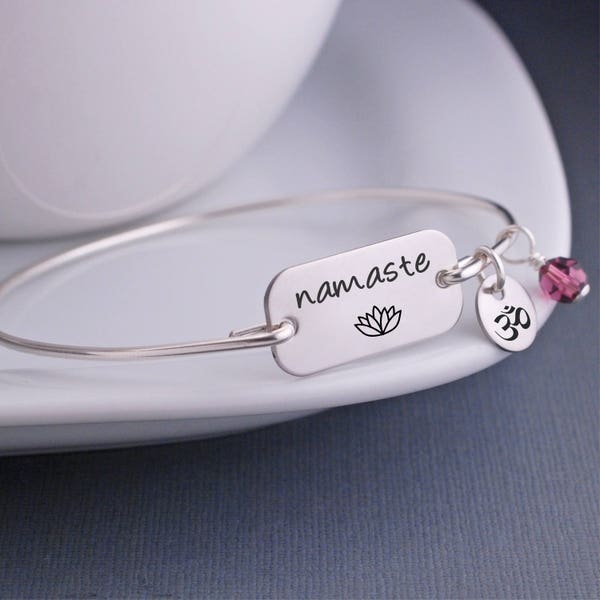 Namaste Jewelry, Namaste Bracelet, Yoga Lotus Jewelry, Namaste Bangle Bracelet, Yoga Jewelry Gift, Yoga Teacher Gift, Friend Gift