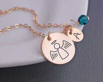 Angel Necklace, Rush Week Gifts, Sorority Jewelry, Gold Charm Necklace, Gold Angel Necklace, Angel Wings, Greek Letters, Guardian Angel Gift