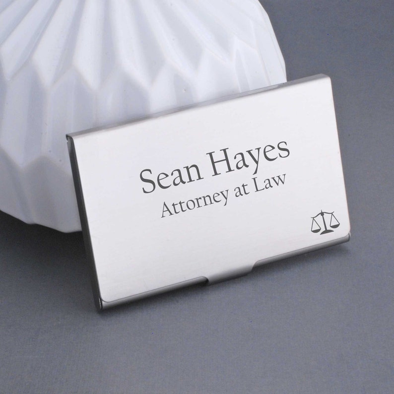 Lawyer Business Card Holder, Personalized Business Card Holder for Him or Her, Attorney Gift, Law School Graduation Gift image 2