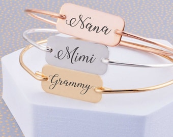 Nana, Mimi, Gigi, Yaya Bracelet Personalized Bracelet for Grandma from Grandkids Personalized Name Engraved Bracelet Gift, Mother's Day Gift