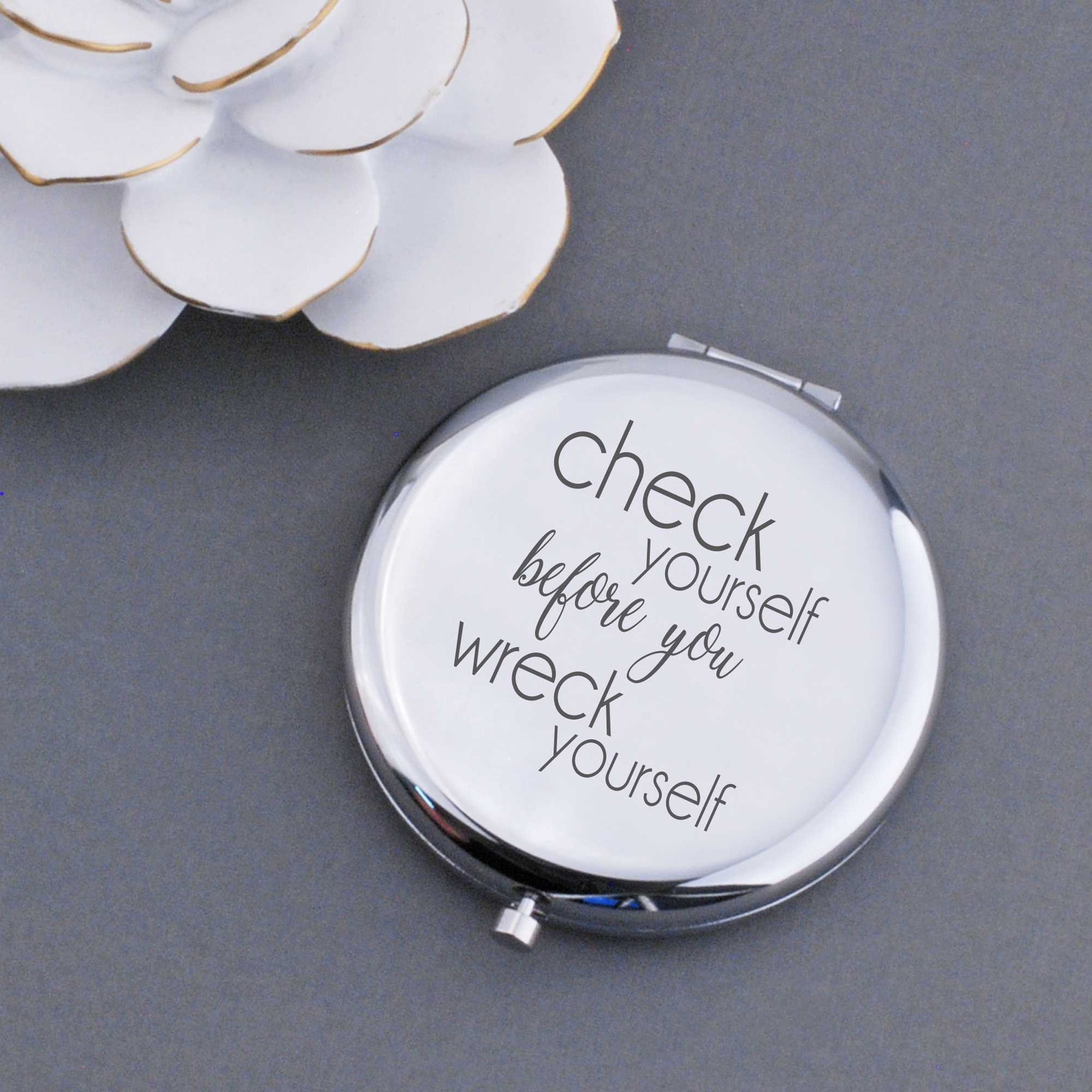 Funny Women Gifts Check Yourself Compact Mirror Engraved Etsy