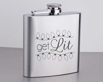 Christmas Gift, Get Lit Flask, White Elephant Gift, Funny Gift For Friend, Holiday Party Gifts, Gift For Friend