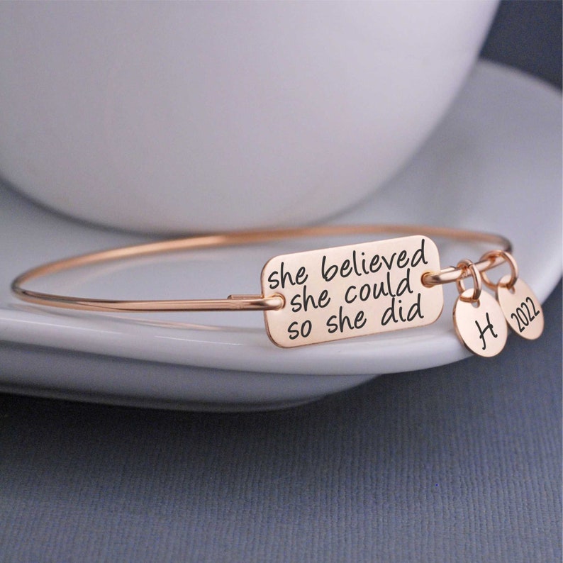 Nursing Graduation She Believed She Could So She Did Bracelet, Graduation Jewelry Gift, Graduation Gift, Inspirational Bangle image 4