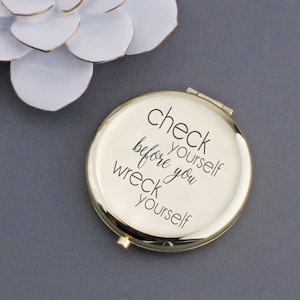 Funny Women Gifts, Check Yourself Compact Mirror, Engraved Pocket Mirror, Christmas Gift for Her, Custom Engraved Gift, Fun Gift For Her