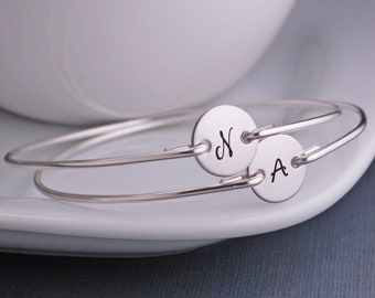 Custom Gift for Mother's Day, Set of TWO Bracelets, Personalized Mother's Jewelry, Custom Initial Bangle Bracelets