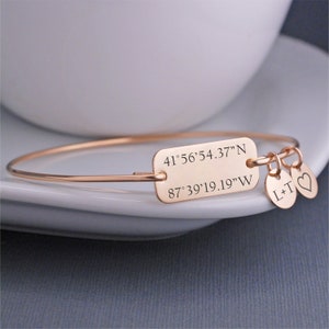 Gold Latitude Longitude Bracelet, Anniversary Gift for Wife, Anniversary Gift for Her, Custom Coordinate Jewelry, Location Jewelry