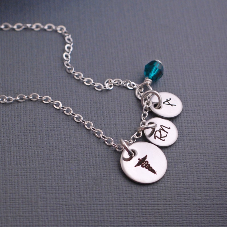 Nurse Necklace, Personalized RN Caduceus Charm Necklace, Registered Nurse Gift image 1