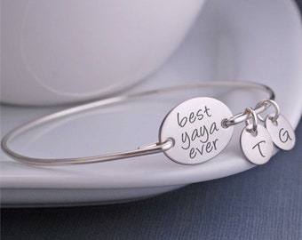 Mother's Day Gift for Yaya, Personalized Best Yaya Ever Bangle Bracelet, Yaya Jewelry Gift from Grandkids