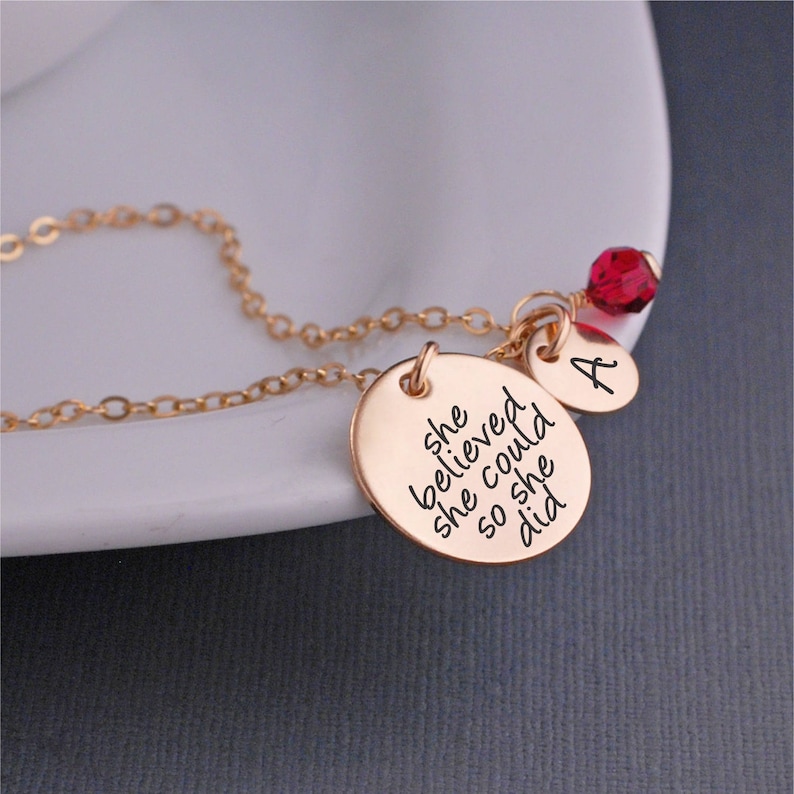 She Believed She Could So She Did Necklace, Custom Graduation Gift, Inspirational Jewelry for Graduate image 3