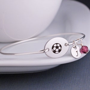 Soccer Player Bracelet, Jewelry for Soccer Mom, Personalized Soccer Ball Bangle Bracelet, Sports Jewelry, Athletic