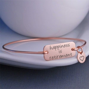 Retirement Gift, Happiness is Retirement Bracelet, Silver or Gold or Rose Gold Jewelry Gift, Retirement Jewelry image 3