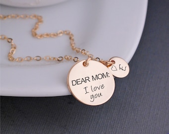 Mom Necklace, Dear Mom I Love You Necklace, Mother's Day Gift for Mom, Mom Charm Necklace