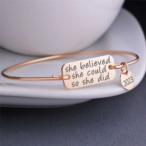 Graduation Gift for Her She Believed She Could So She Did Bracelet, Gift for Her, College Graduation Jewelry, Inspirational Bangle Bracelet image 3