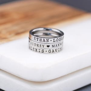 Name Stackable Ring, Engraved Name Ring, Personalized Name Ring, Custom Engraved Ring with Kids Names, Mother's Day Gift for Mom