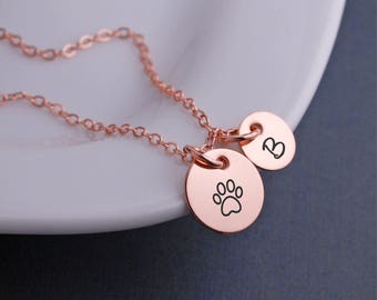 Rose Gold Paw Print Necklace, Pet Jewelry, Dog Mom Gift, Cat Lady Gift, Rose Gold Animal Necklace, Pet Memorial, Loss of Pet Gift