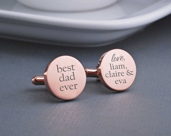 Personalized Rose Gold Cuff Links, Best Dad Ever Cufflinks, Father's Day Gift for Dad, Custom Cuff Links for Dad from Kids