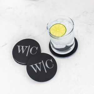 Couple's Initials Slate Coaster Set, Personalized Coasters For Him and Her, Housewarming Gift, Barware For Couples, Stone Coasters For Them