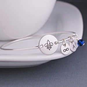Fleur de Lis Bracelet, Personalized French Jewelry, Fleur de Lis Bangle Bracelet, New Orleans Pride, New Orleans Jewelry