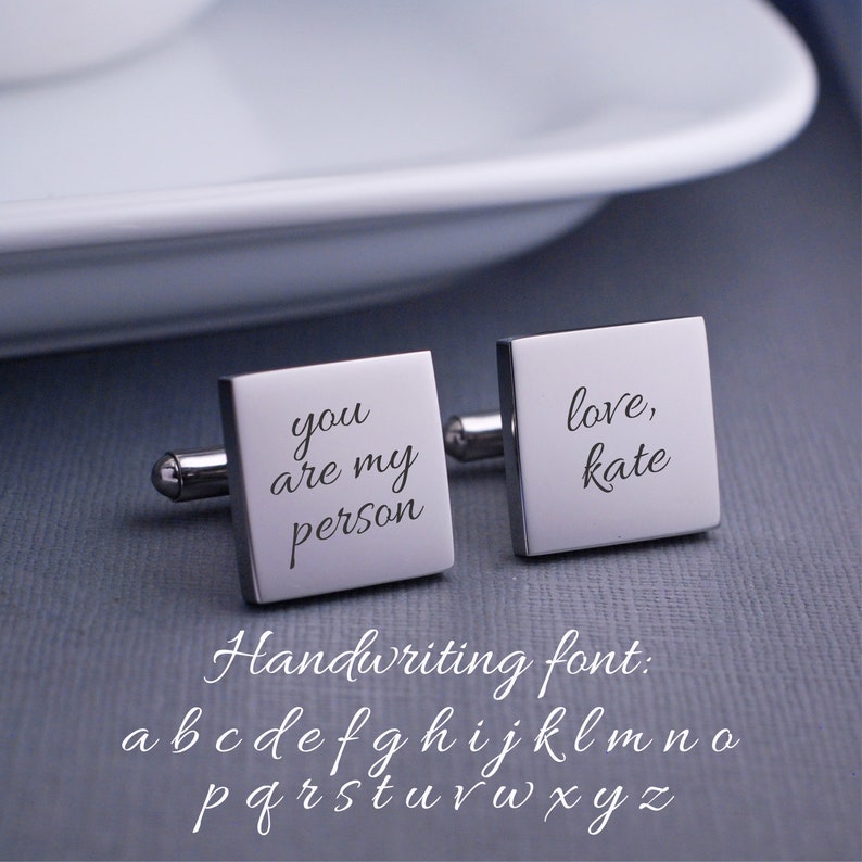 stainless steel square cufflinks showing handwriting font option