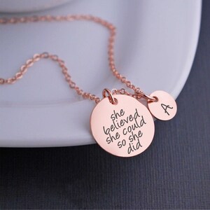 She Believed She Could So She Did Necklace, Custom Graduation Gift, Inspirational Jewelry for Graduate image 4