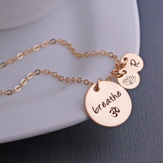 Gold Breathe Necklace Just Breathe Om Jewelry Yoga Necklace