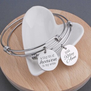 Mother&#39;s Day Gift for New Mom, Adjustable Bangle Bracelet WITH Charm, Heaven in My Arms Bracelet, First Mother&#39;s Day, Push Present for Wife