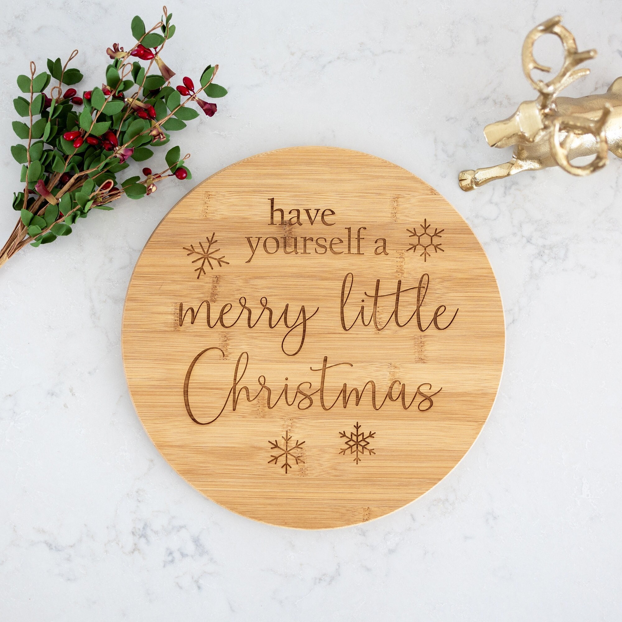 Round Bamboo Cutting Board, Merry Little Christmas Serving Board ...