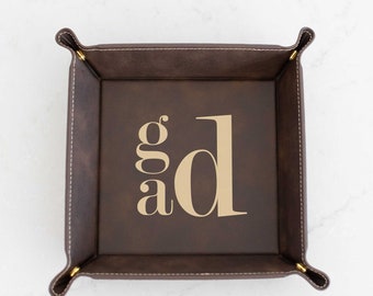 Monogrammed Leather Valet Tray,  Office Organizer Tray for Him, Catch All Vegan Leather Tray, Gift for Him, Jewelry Tray