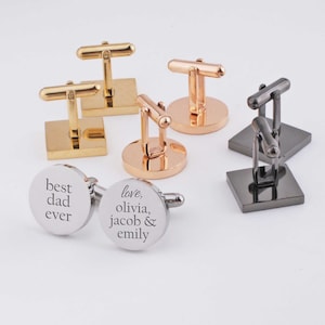 Personalized Cuff Links, Father's Day Gift, Best Dad Ever Cufflinks, Custom Cuff Links for Dad from Kids image 1