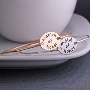 Maid of Honor Jewelry Gift, Matron of Honor Gift, Bangle Bracelet, Personalized Wedding Party Jewelry Gift