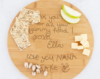 Handwriting Cutting Board For Mom, Personalized Gift For Nana, Grandma Gift, Mother's Day Gift From Kids, Round Wood Serving Board