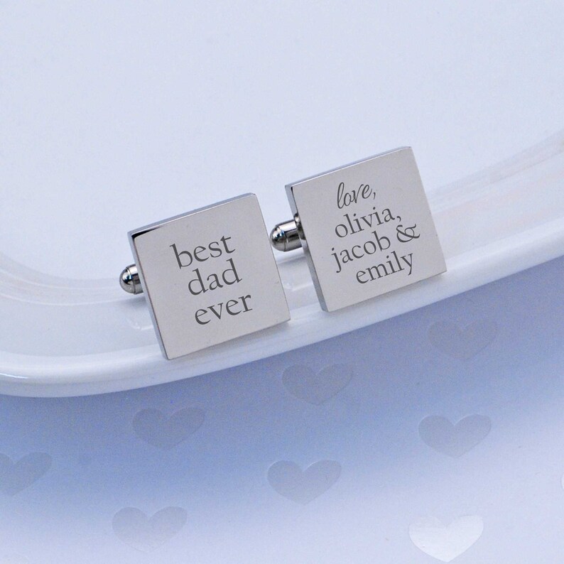 Personalized Cuff Links, Father's Day Gift, Best Dad Ever Cufflinks, Custom Cuff Links for Dad from Kids image 4