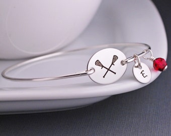 Lacrosse Bracelet, Jewelry for Lacrosse Mom, Custom Lacrosse Bangle Bracelet, Sports Jewelry, Athletic Jewelry, Lacrosse Team Gift