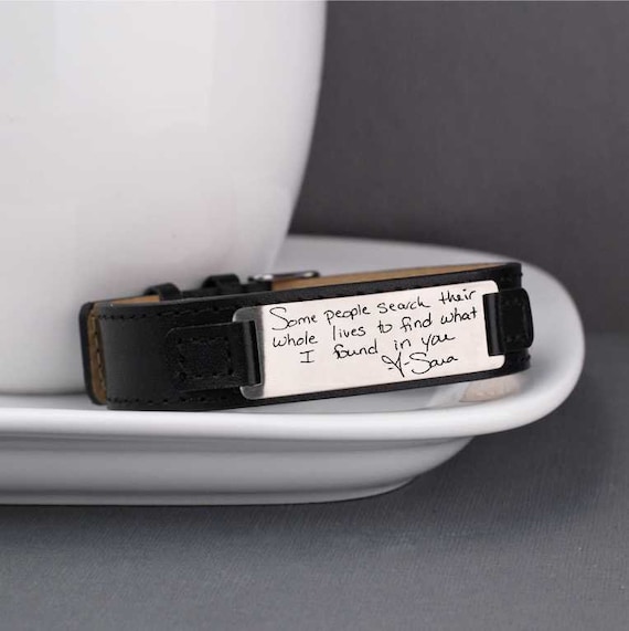 Men s Leather Bracelet Personalized Custom Handwriting Bracelet