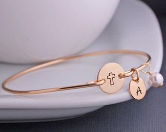 Cross Bracelet, Custom Cross Jewelry, Baptism Gift, Confirmation Jewelry, First Communion Gift