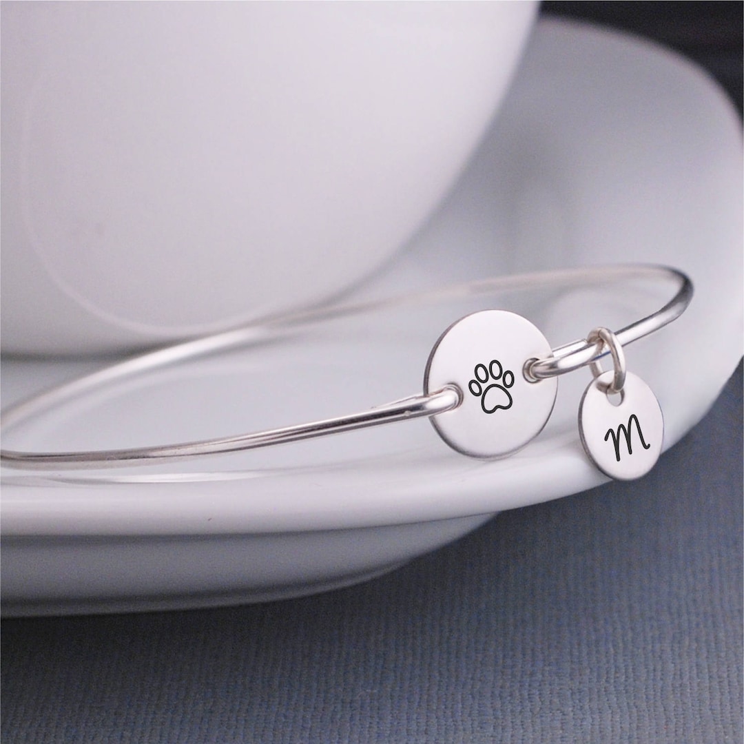 Paw Print Bracelet, Silver Personalized Pet Memorial Jewelry, Dog or ...