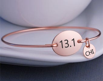 Half Marathon Bracelet, Athletic Jewelry, Gift for Runner, 13.1 Bangle Bracelet, Simple Athletic Jewelry