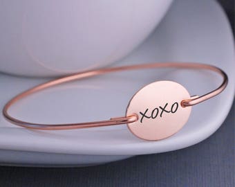 Custom XO Jewelry, Wedding Day Bracelet, XOXO Hugs and Kisses Bangle, Valentine's Day Gift for Wife, Valentine's Day Gift for Girlfriend