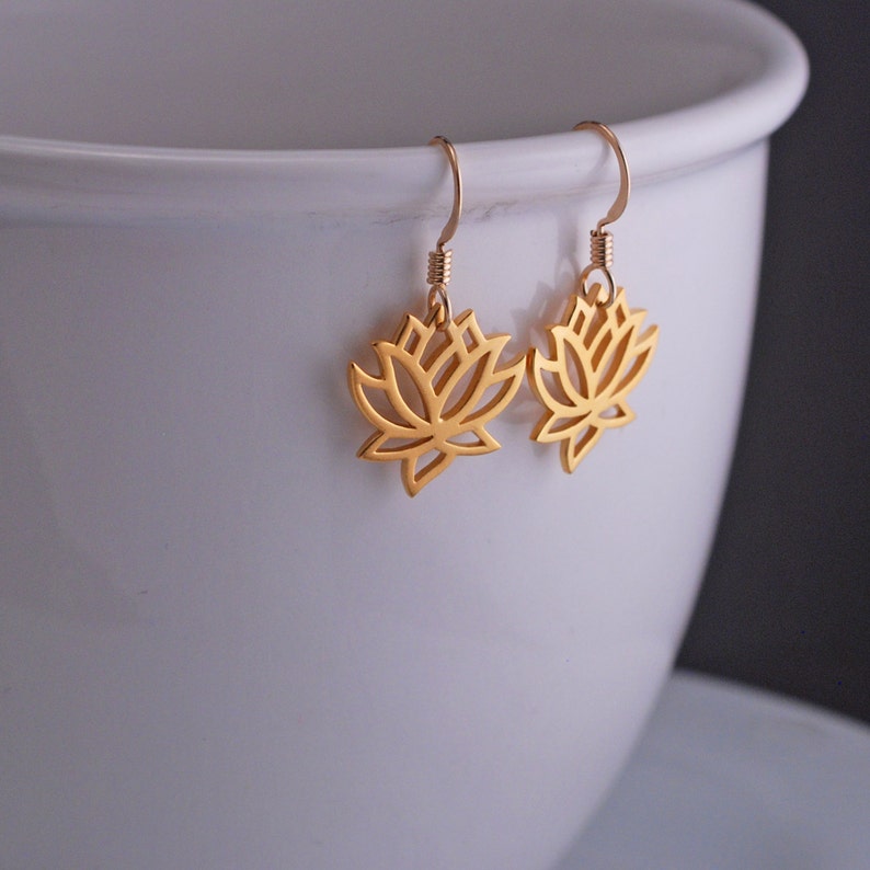 Gold Lotus Earrings, Lotus Flower Earrings, Lotus Jewelry, Yoga Teacher Gift, Gift for Yogi image 4