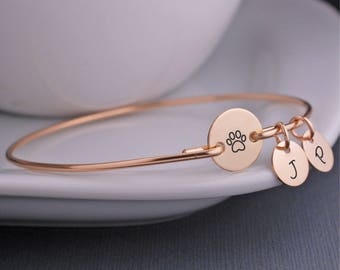 Gold Pet Jewelry, Personalized Pet Memorial Jewelry, Gold Paw Print Bracelet, Pet Lover Gift