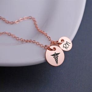 Rose Gold Caduceus Necklace, Rose Gold Nurse Jewelry, Birthday Gift for Doctor, Gift for Nurse, Medical Jewelry, Nursing School Grad Gift