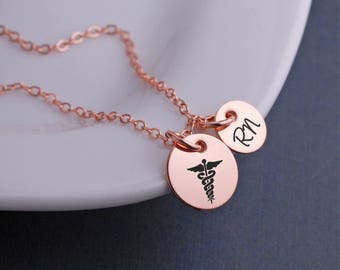 Rose Gold Caduceus Necklace, Rose Gold Nurse Jewelry, Birthday Gift for Doctor, Gift for Nurse, Medical Jewelry, Nursing School Grad Gift