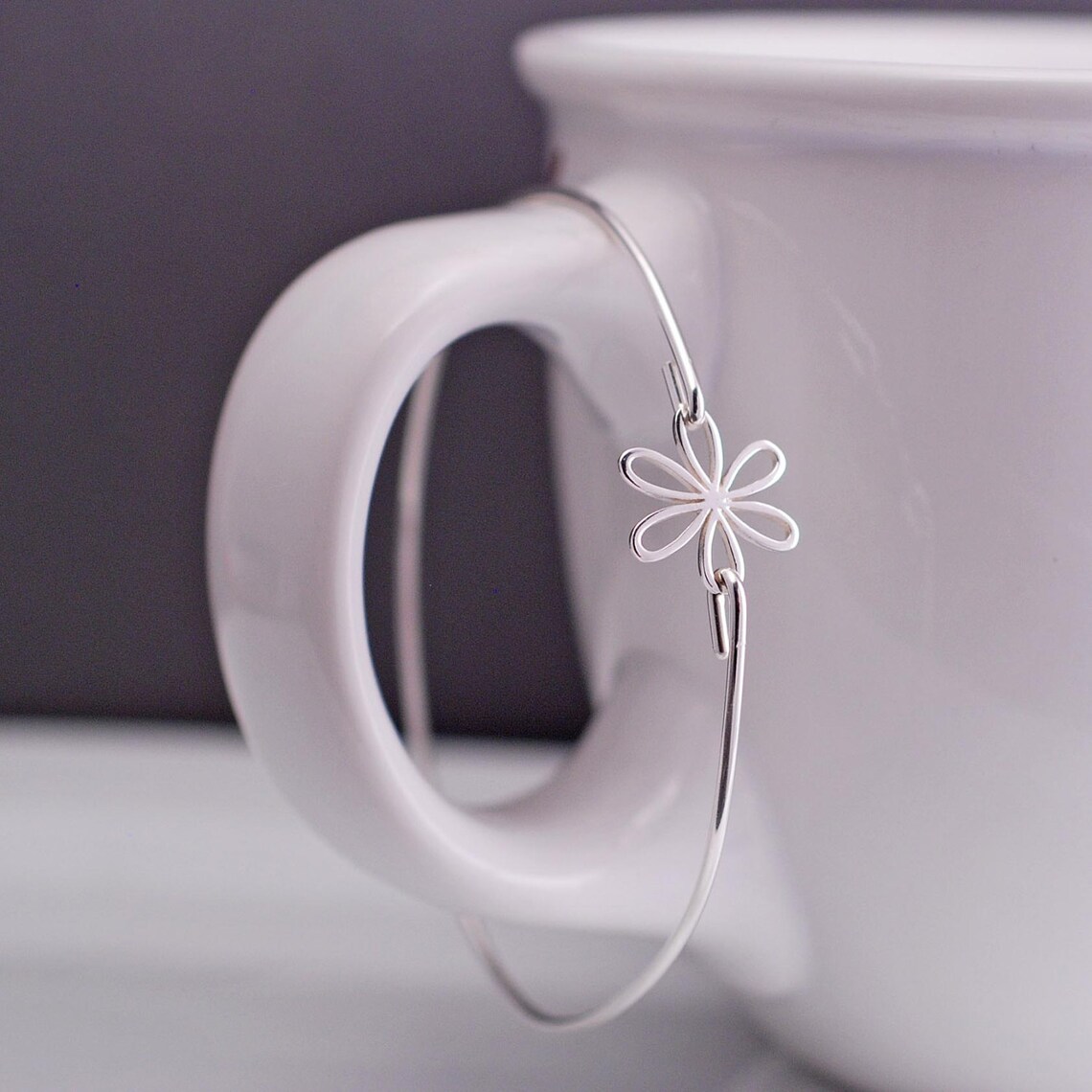 Daisy Jewelry Sterling Silver Daisy Bangle Bracelet Flower Etsy