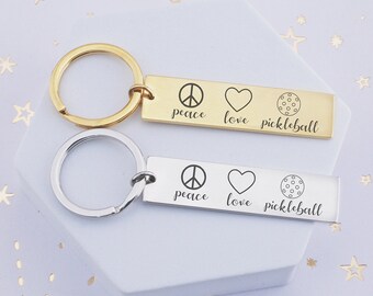 Porte-clés pickleball, pickleball personnalisé, cadeaux pickleball pour elle, accessoires pickleball, paix, amour et porte-clés pickleball