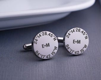Latitude Longitude Cufflinks, Custom Coordinates Cufflinks, Anniversary Gift for Husband, Wedding Gift for Groom