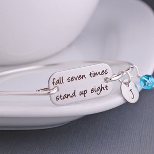 Fall Seven Times Stand Up Eight Bracelet, Motivational Bangle Bracelet, Custom Inspirational Jewelry image 1